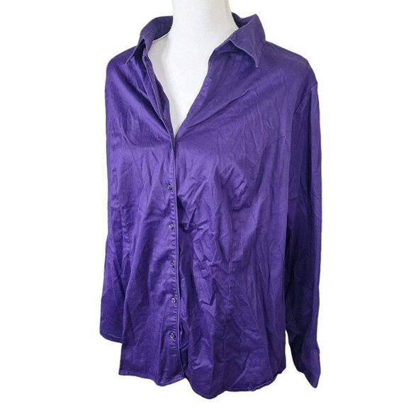 Lane Bryant Button Up Down Purple Collared Long Sleeve Womens Plus Size 18 Shirt - Picture 2 of 11